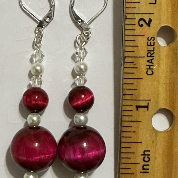 Fuchsia Tigers Eye Earrings - Picture 3 of 3